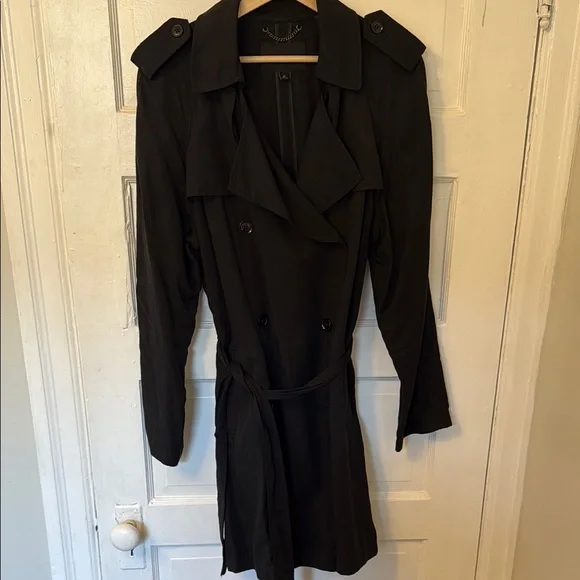 Women's Black Trench Coat - Picture 2 of 5